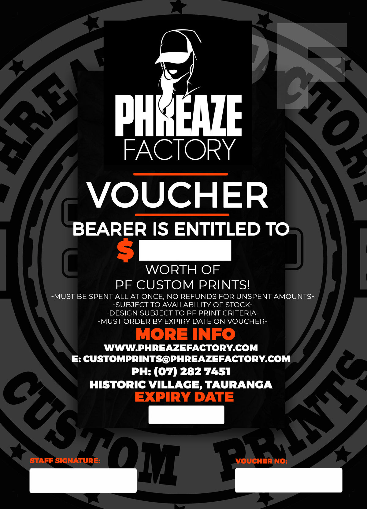PHREAZE FACTORY CUSTOM PRINTS GIFT CARD